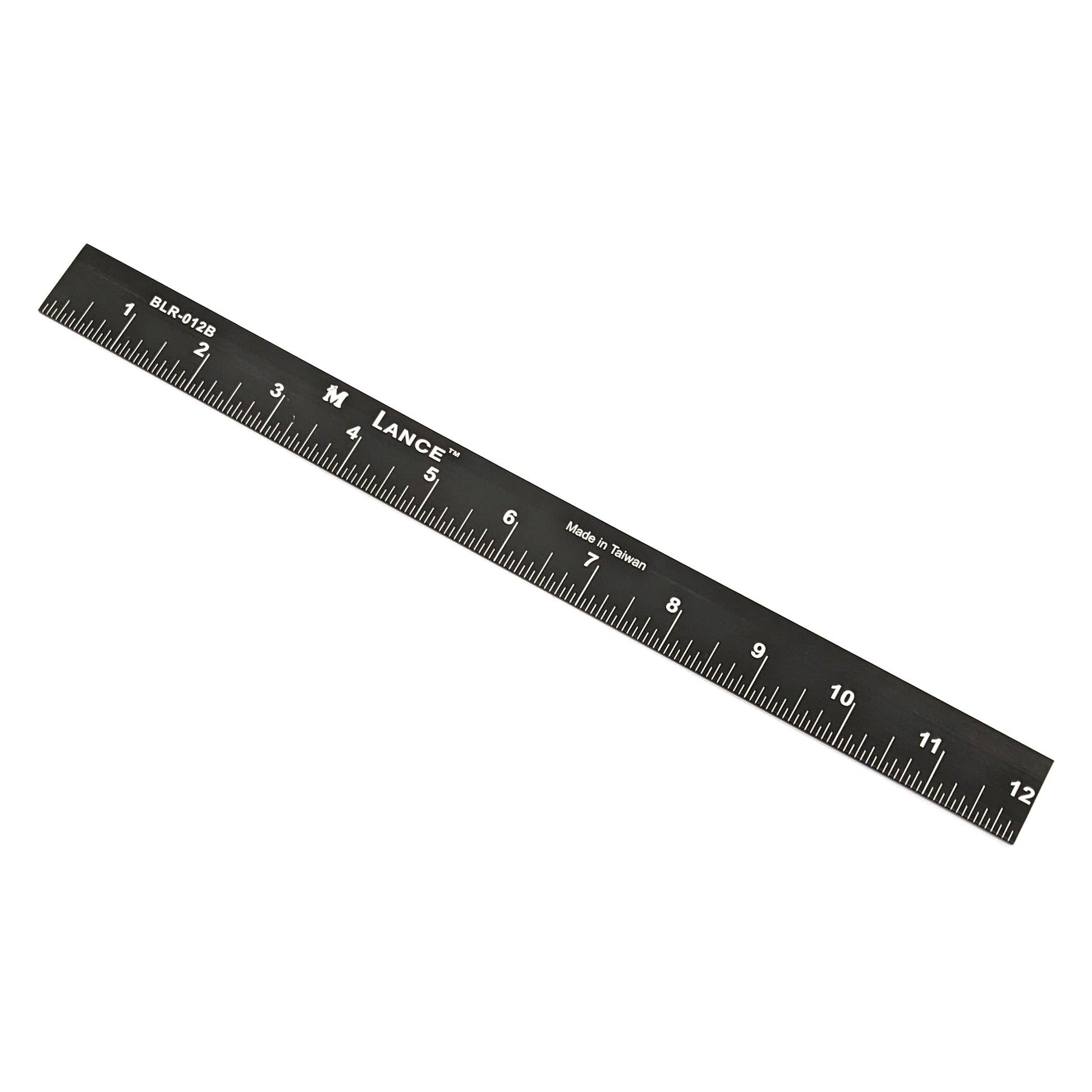 Lance Black Anodized Ruler with bottom edge left-to-right calibration