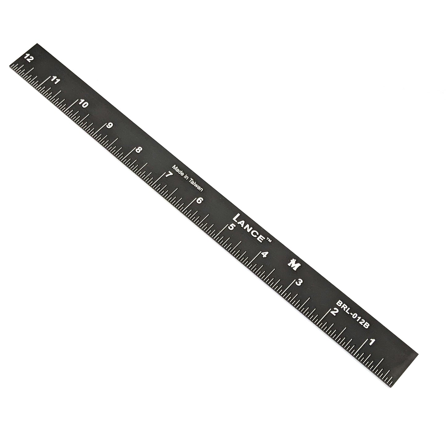 Lance Black Anodized Ruler with bottom edge right-to-left calibration