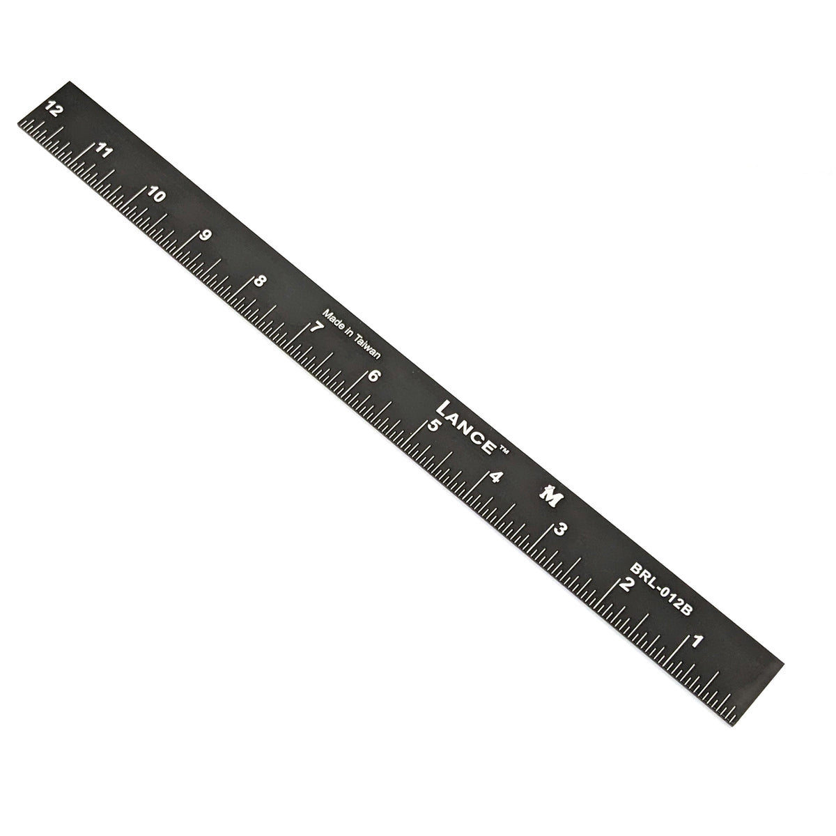 Lance Black Anodized Ruler with bottom edge right-to-left calibration
