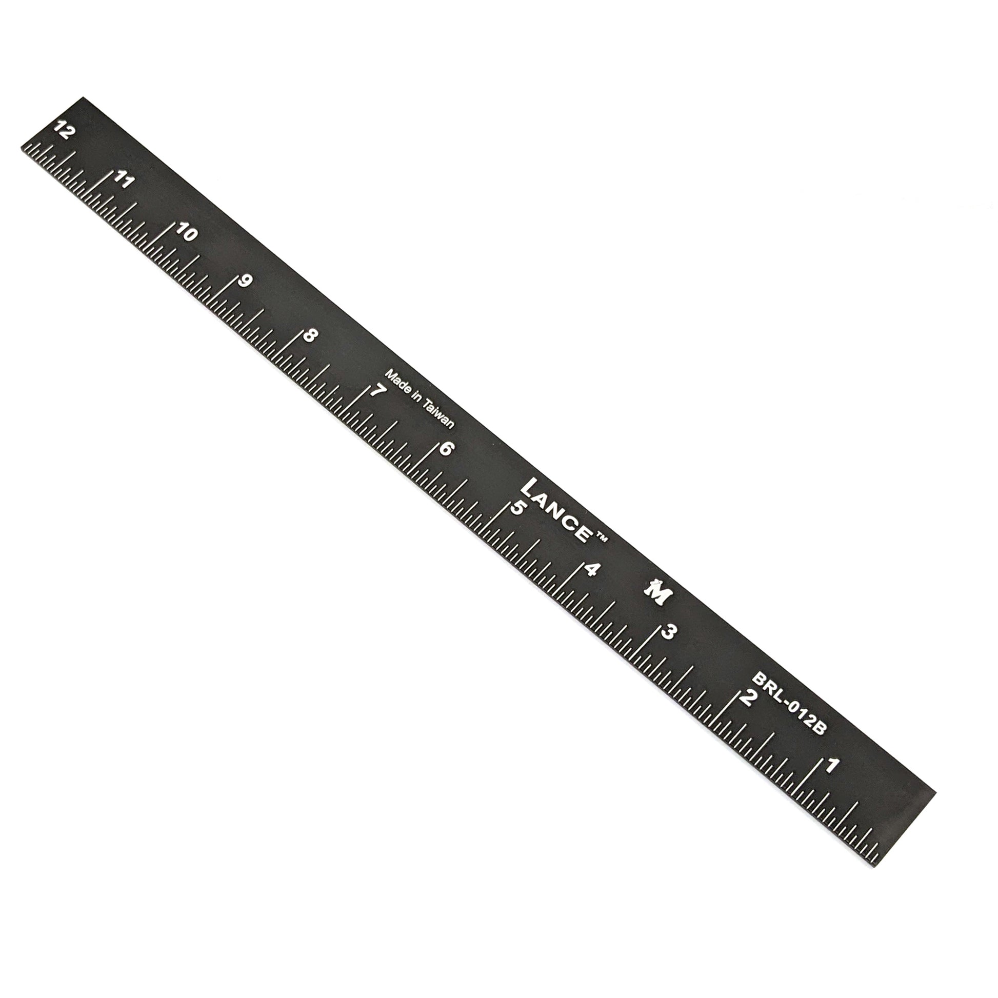 Lance Black Anodized Ruler with bottom edge right-to-left calibration