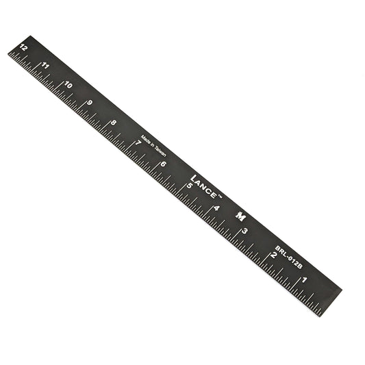 Lance Black Anodized Ruler with bottom edge right-to-left calibration