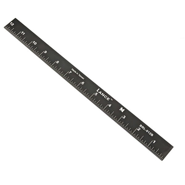 Lance Black Anodized Ruler with bottom edge right-to-left calibration