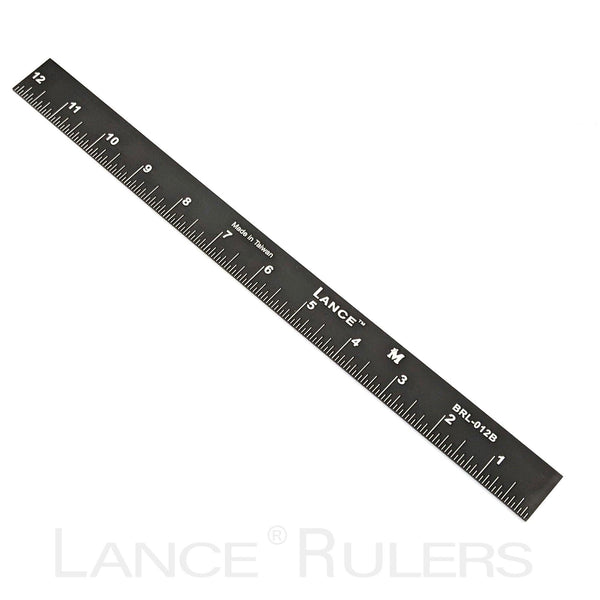 LANCE 12" BLACK ANODIZED RIGHT/LEFT BOTTOM EDGE RULE - Lance Rulers - Precision Measuring Tools